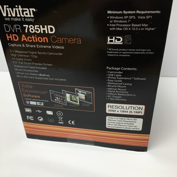 VIVITAR HD ACTION CAMERA DVR 785 HD NEW - SEALED - Picture 7 of 8